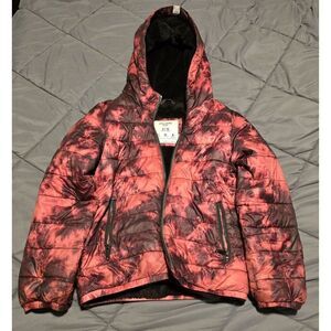 Abercrombe kids Pink & Black Tie-Dye Puffer Jacket W/ Hood XL